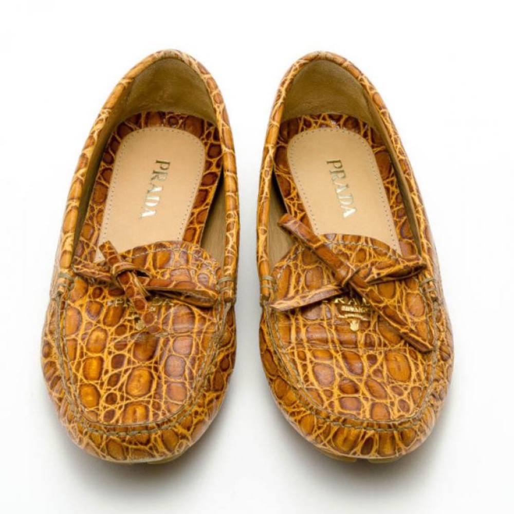 Prada | Brown Croc Embossed Leather Loafers 36.5